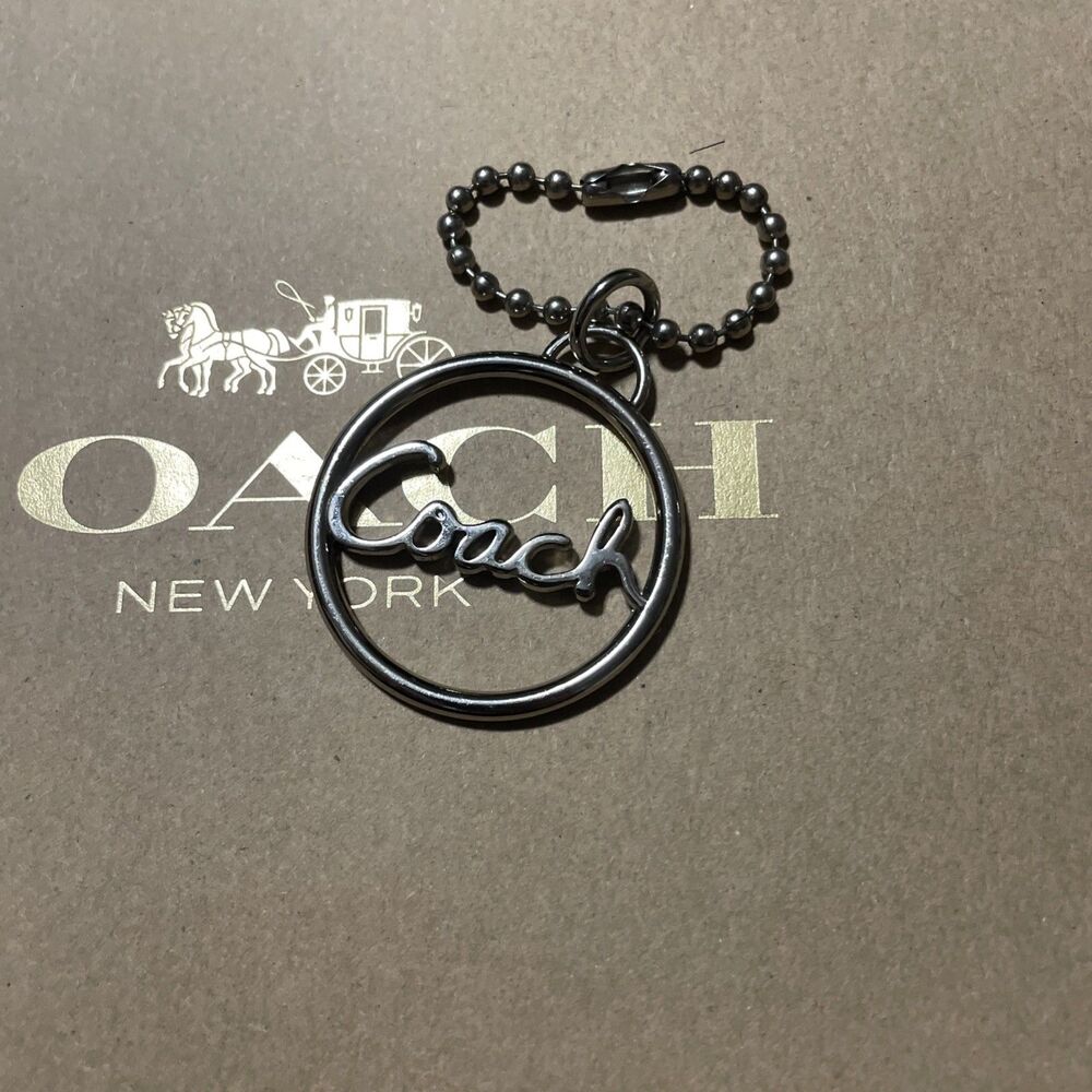 Coach Silvertone Circle Script Logo - Keychain - Bag Charm 1.5” Poppy